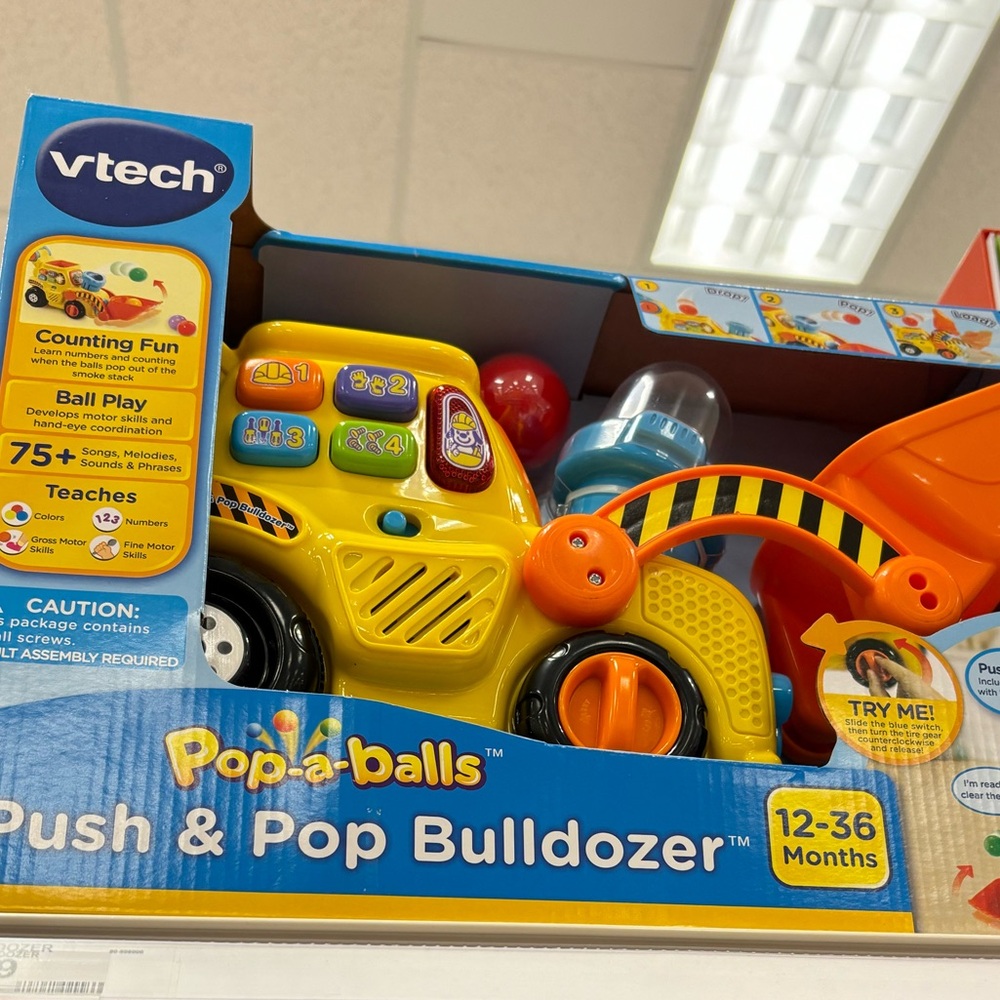 NEW IN BOX! VTech Pop-a-Balls Push & Pop Bulldozer - Vibrant Yellow and Orange